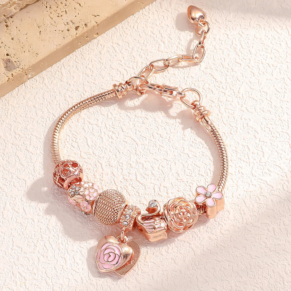 1PC Fashion Multi Element Accessories Drip Oil Rose Love Little Swan Pan Family Bracelet Jewelry Daily Dressing Party Gift -7633