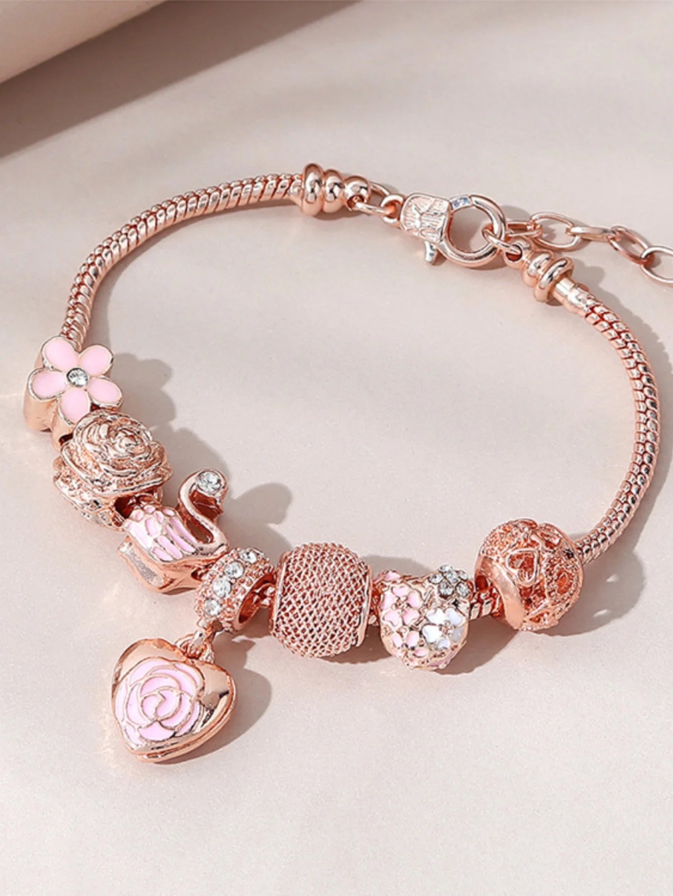 1PC Fashion Multi Element Accessories Drip Oil Rose Love Little Swan Pan Family Bracelet Jewelry Daily Dressing Party Gift -7633