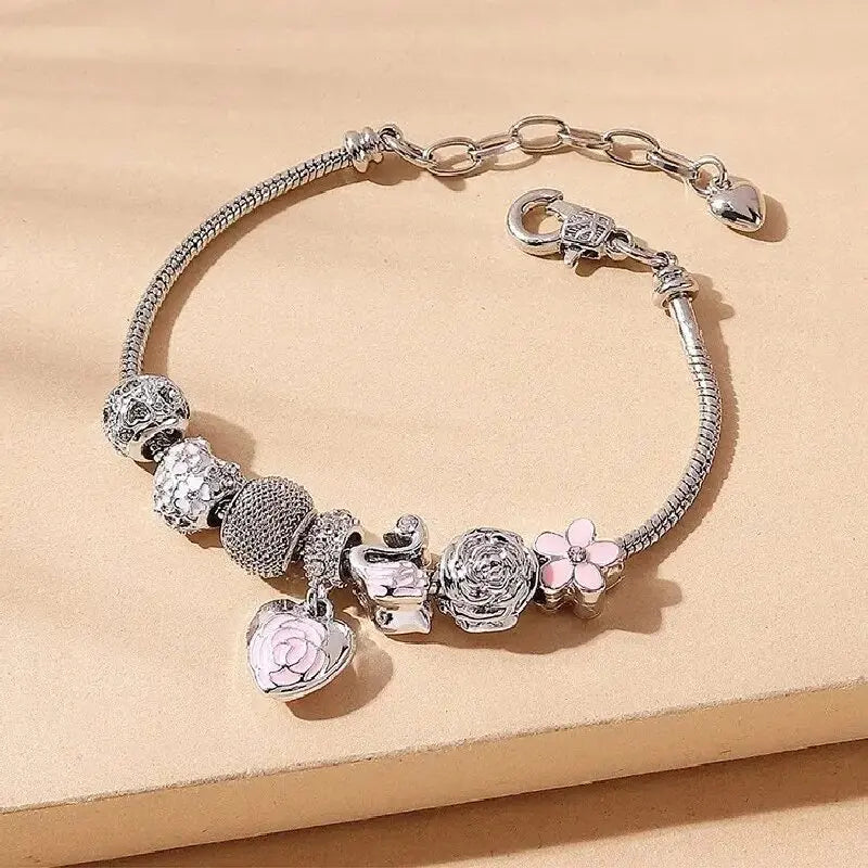 1PC Fashion Multi Element Accessories Drip Oil Rose Love Little Swan Pan Family Bracelet Jewelry Daily Dressing Party Gift -7633