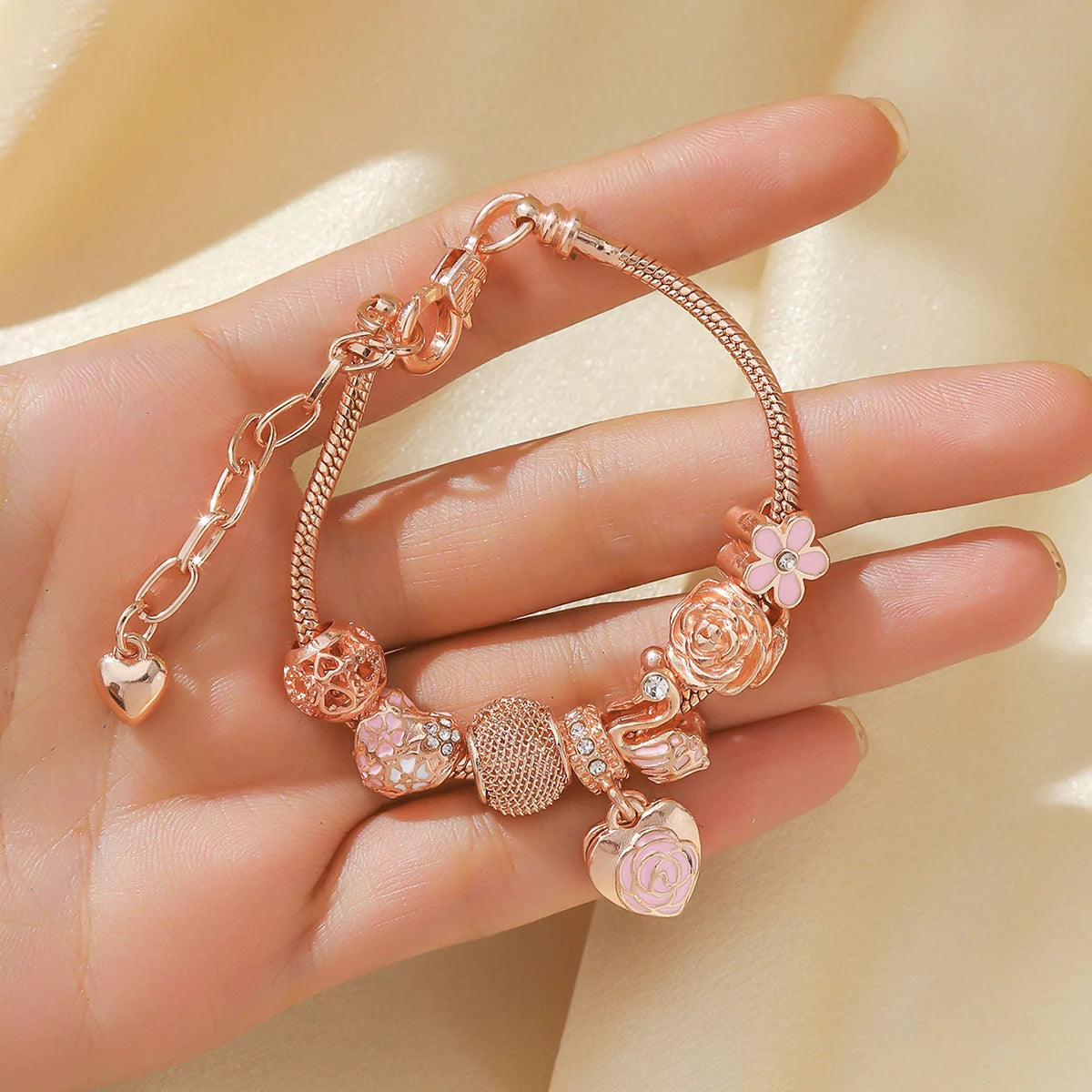 1PC Fashion Multi Element Accessories Drip Oil Rose Love Little Swan Pan Family Bracelet Jewelry Daily Dressing Party Gift -7633